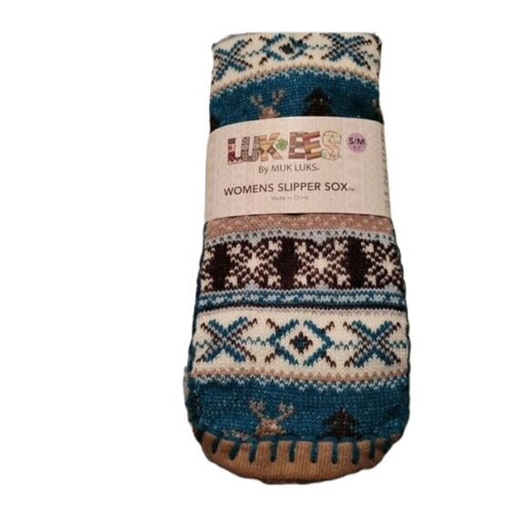 Muk Luks - Luk Ees Ladies Slipper Socks Reindeer design. Sz 5-7 - Picture 1 of 7